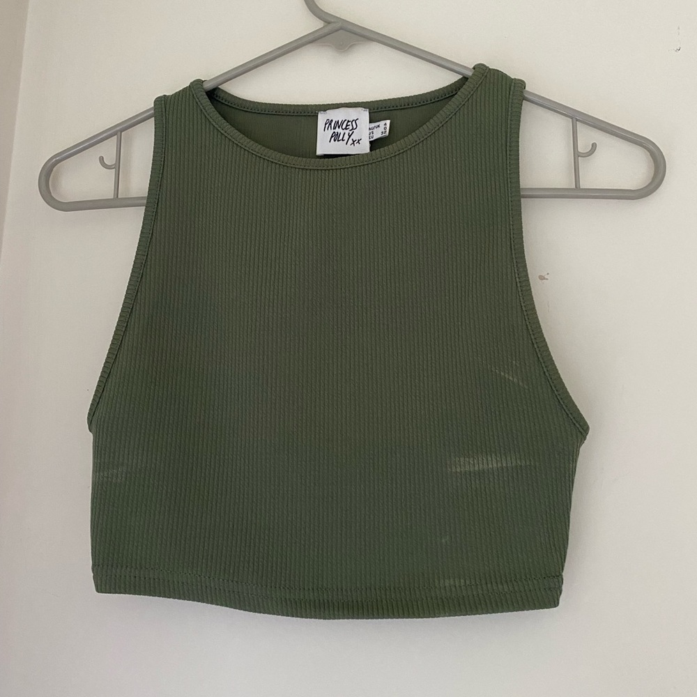 Green high neck crop top